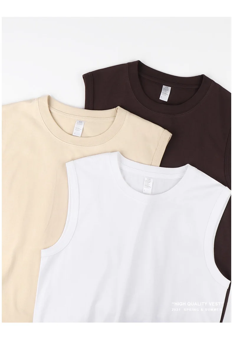 

230g Heavyweight Cotton T-shirt Men's Sleeveless Top Black Apricot Tank Top Couple Style Short Sleeves Cycling Gym Leisure Run