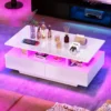 Living Room, High Glossy LED Coffee Table with Open Display Shelf & Sliding 4 Drawers, Rectangular Small Center Table, White 1