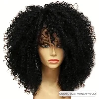 Perruques Afro crépues bouclées avec frange, 16 pouces, en Fiber synthétique douce et moelleuse, sans dentelle, pour fête, Cosplay, usage quotidien 5