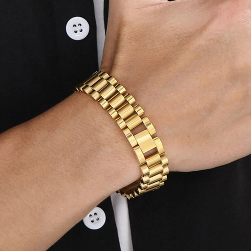 Stainless Steel Strap Bracelets Gold Plated Detachable Wristband Bangles for Women Men Hiphop Silver Watch Wrap Bracelet titanium steel bracelet