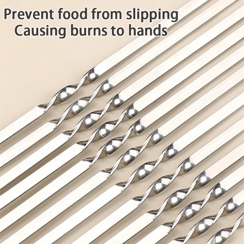 10/20Pcs Barbecue Skewer Stainless Steel Flat Skewers Reusable BBQ Skewers Kebab Iron Stick For Outdoor Camping Picnic BBQ Tools bbq skewers