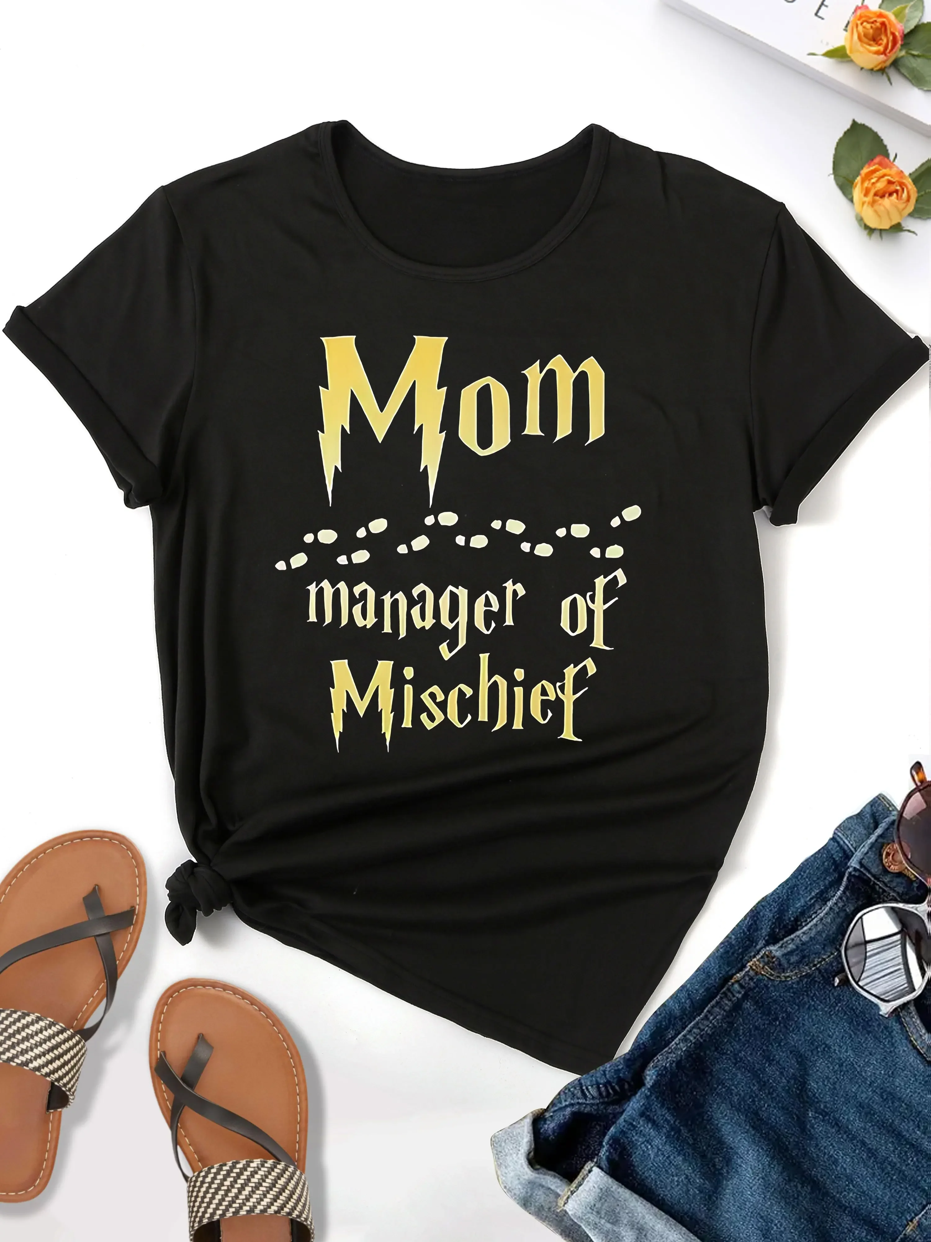 

Футболка с коротким рукавом Y2k, новинка 2024, футболка с принтом букв, повседневный топ с круглым вырезом для весны и лета, женская одежда, для мам