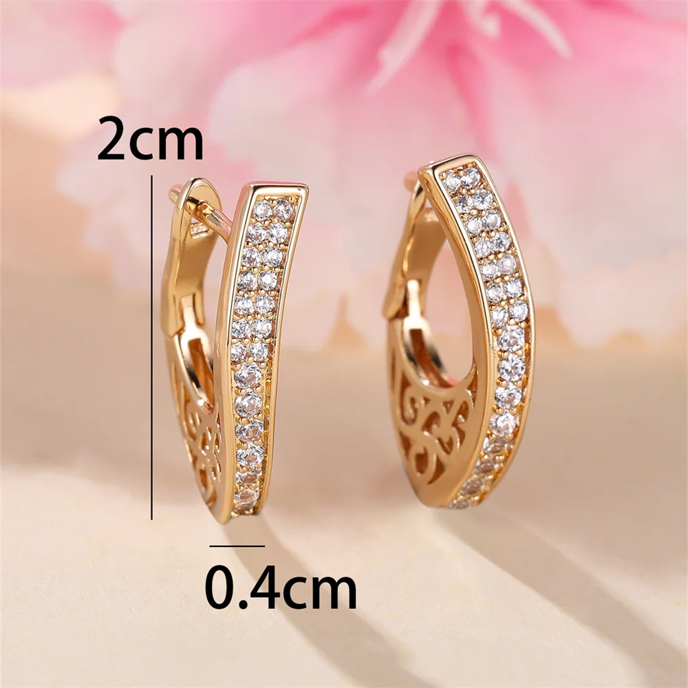 Geometric Hollow White Zircon Small Hoop Earrings For Women Vintage Gold Color Ear Buckle Wedding Jewelry Engagement Party Gift