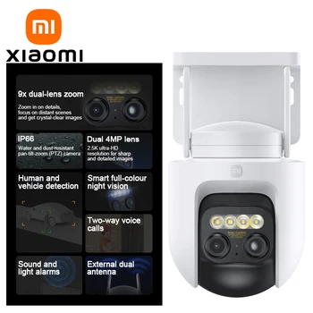 Telecamera da esterno XIAOMI CW700S, zoom 9X a doppio obiettivo 360 °   Monitoraggio, doppio 4 MP, visione notturna a colori, IP66, versione CN con adattatore