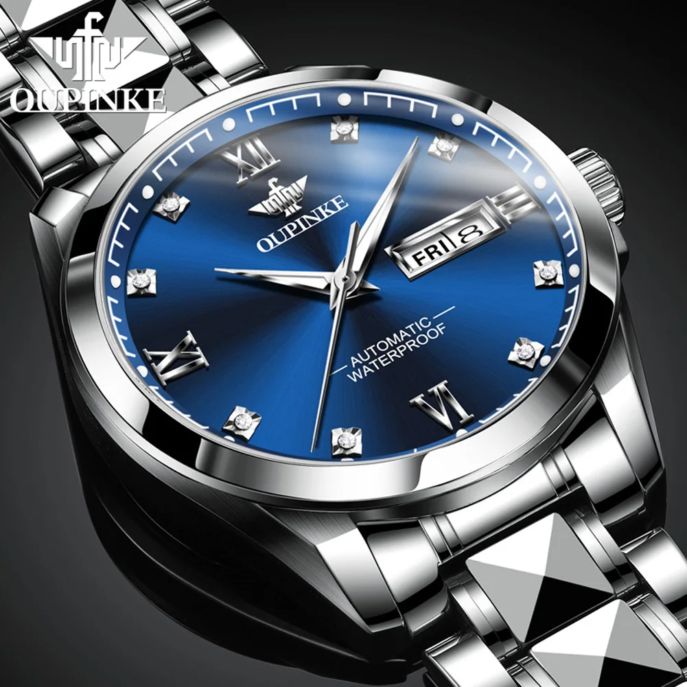 OUPINKE 3262 Mechanical Couple Watch Fashion Business Dual Calendar Deep Waterproof Wristwatch Stainless Steel Luxury Watches