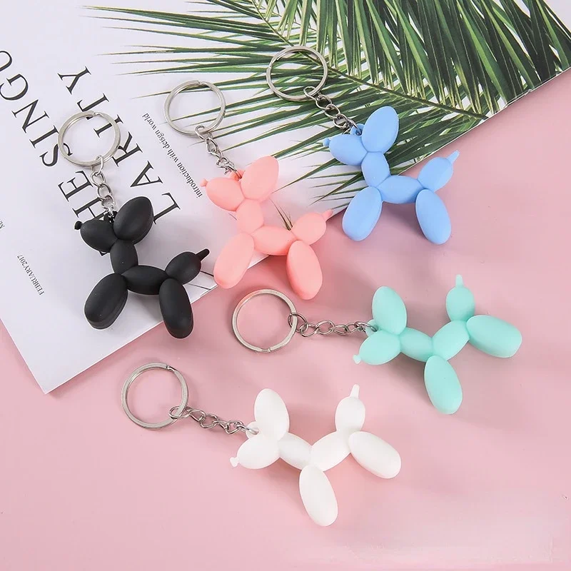 6Color Cartoon Balloon Dog Keyring 1Pcs Soft Rubber PVC Stereo Keychain DIY Pendant Car Interior Korean Style