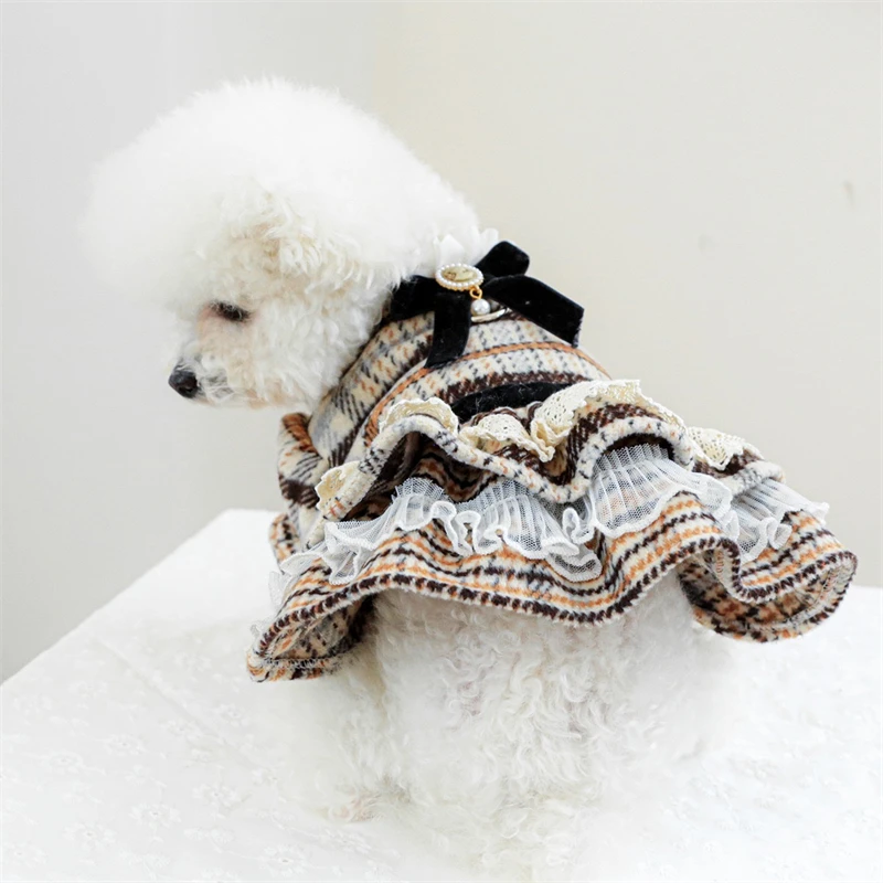 High Collar Small Dog & Cats Clothes Plaid Woolen - PeticaDeals