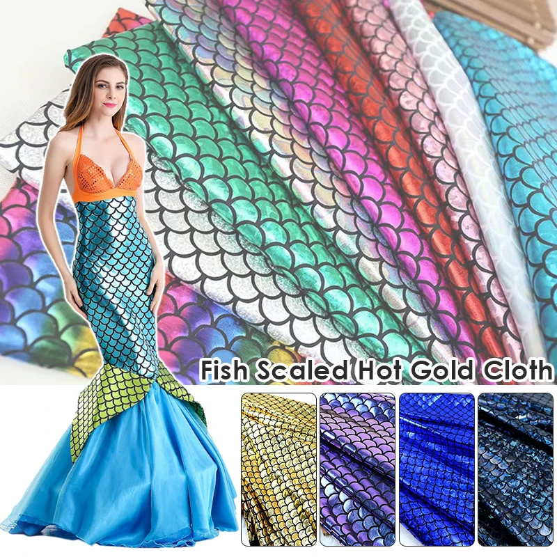

1X1.5M Mermaid Hologram Spandex Fabric Fish Scale Stretch Laser Knit Cloth Diy Dancewear Swimwear Costumes Pillow Case