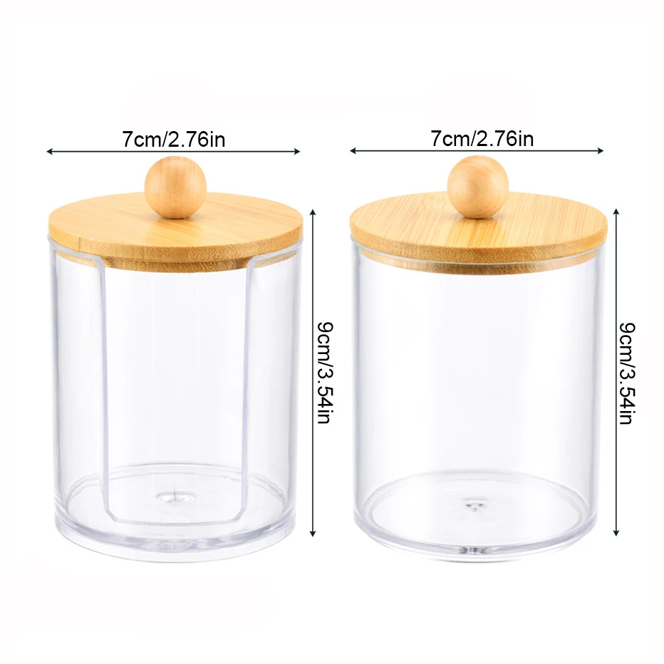 1/3pcs Qtip Holder Dispenser with Bamboo Lid Clear Black Cotton Ball Swab Cotton Round Pads Bathroom Apothecarey Jar Set 2