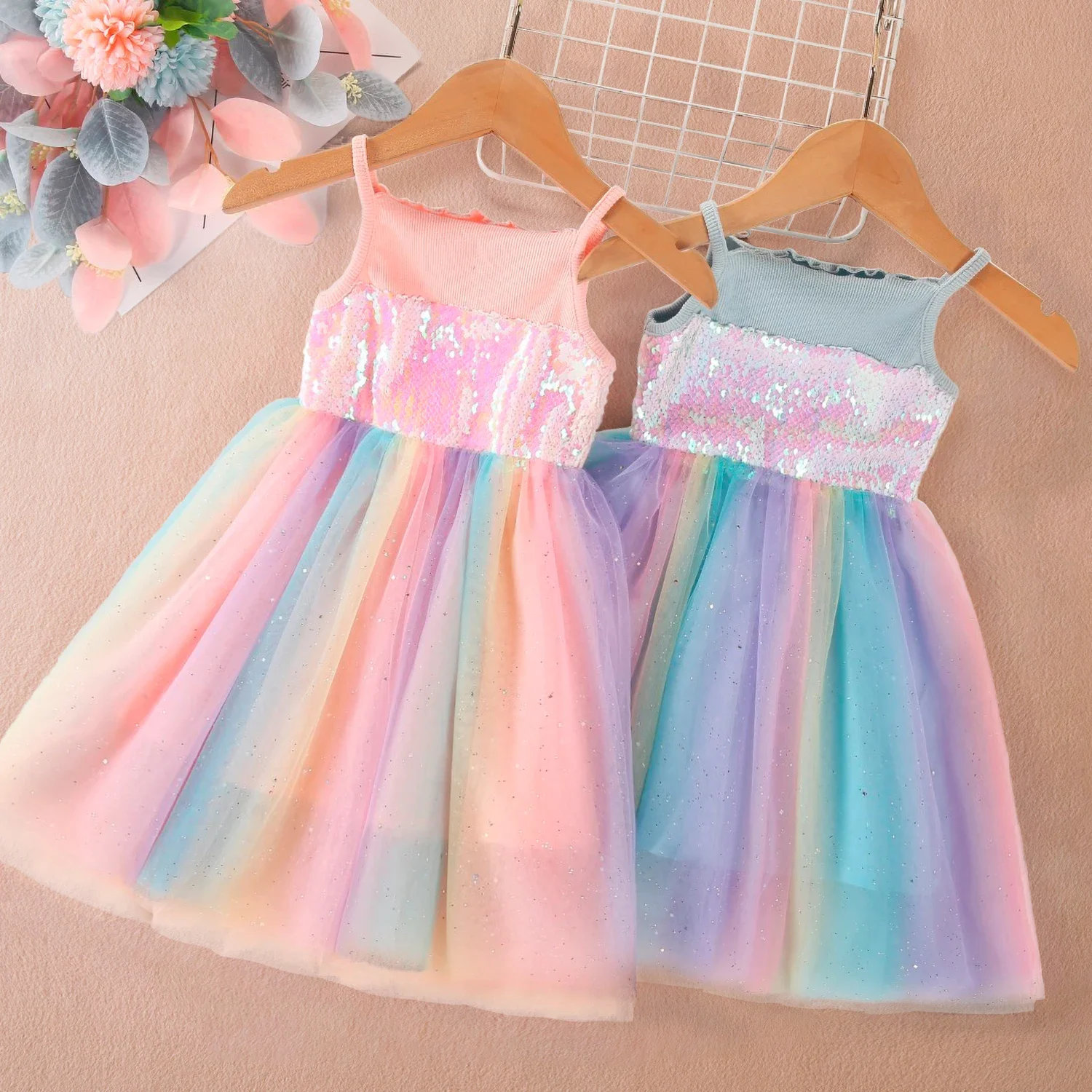 BabyGirlsRainbowMeshUnicornDressCostumeChildrenBirthdayParty