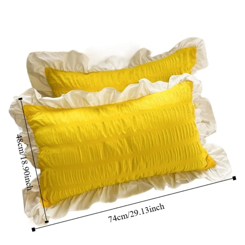 2PCS Home Textile Candy Color Ruffle Pillow Case Soft Decorative Princess Pillowcase Comfortable Washable Bedding Cover Bedroom