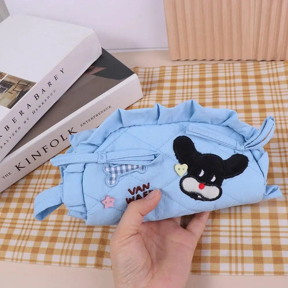 Kawaii 달콤한 활 펜 가방 대용량 개 토끼 연필 주머니 케이스 정리 프릴 메이크업 보관 가방 학생