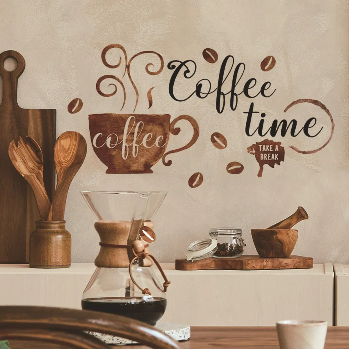 Creative Coffee Cup Pattern Wall Stickers Cafe Kitchen Bar Decor Cabinet Art English Home Decoration Self-adhesive Wallpaper wall stickers