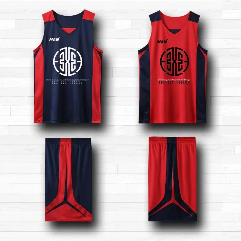 Double-Sided Wear Basketball Uniform Set for Men University Students Competition Teamwear Printed Kids Personality Ball J
