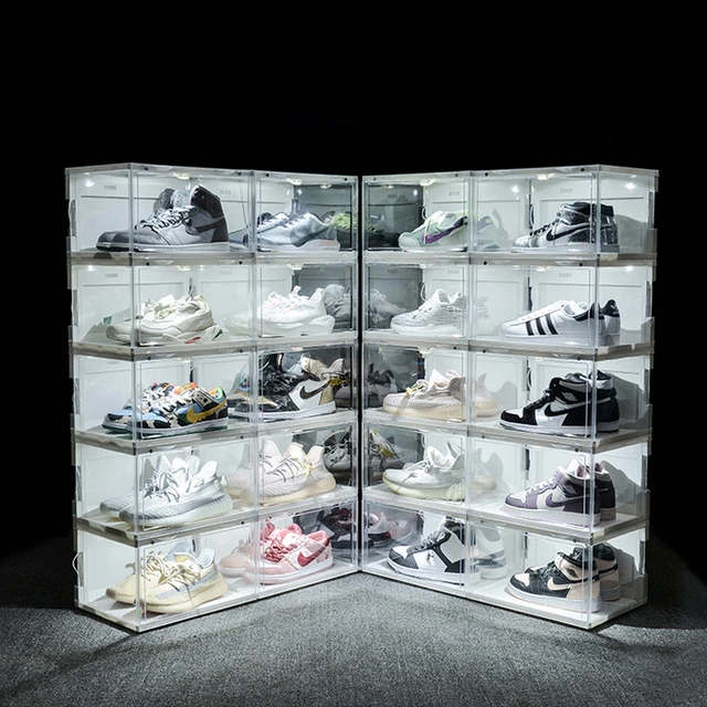 LED Lighted Shoe Strorage Box Stackable Snaker Display Organizer