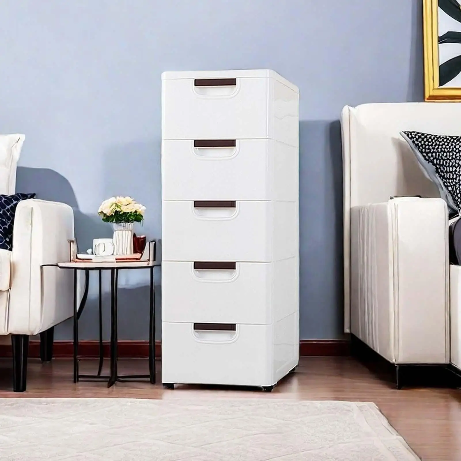 Dressers Storage Cabinet,White Mobile Cabinet, 5 Drawer Rolling File Cabinet, 5 Drawers Chest
