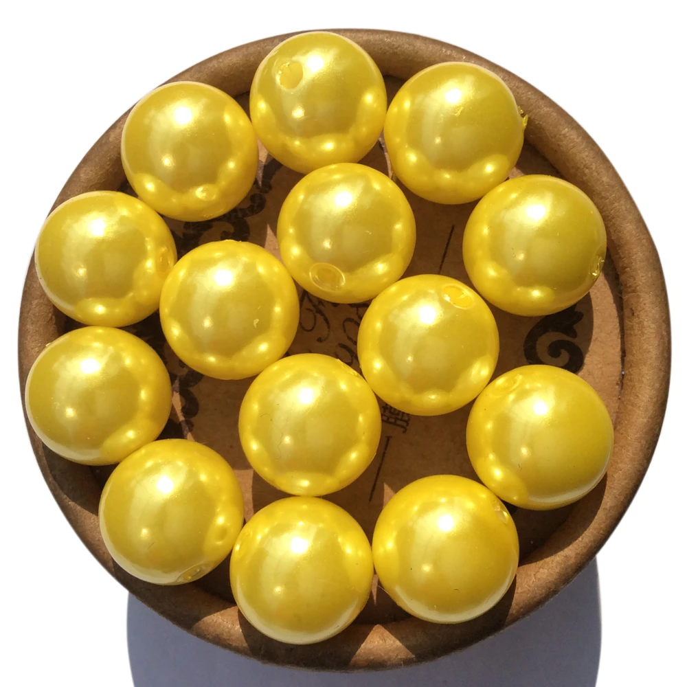Chunky Pearl Beads for Kids Necklace Making A02 Light Yellow Colorful Acrylic ABS Pearls with Hole Loose Round Bubblegum Beads