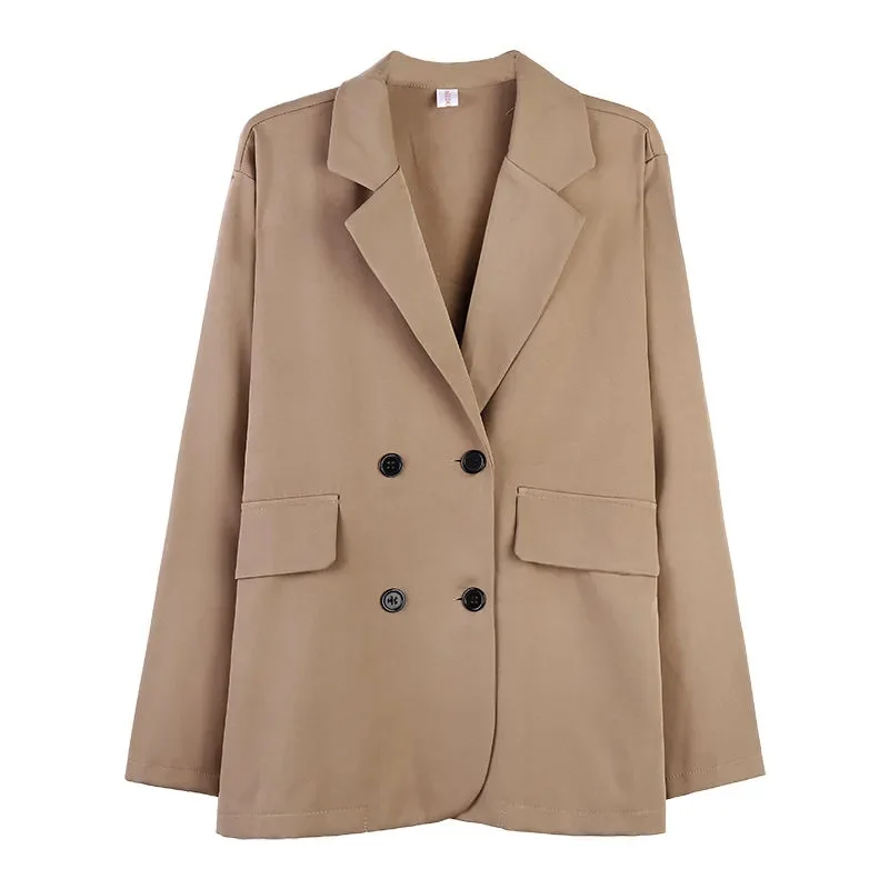 

New Ladies Autumn and Winter Casual Blazer Solid Color Loose Loose Mid-length Women's Double-breasted Oversized Blazer Women
