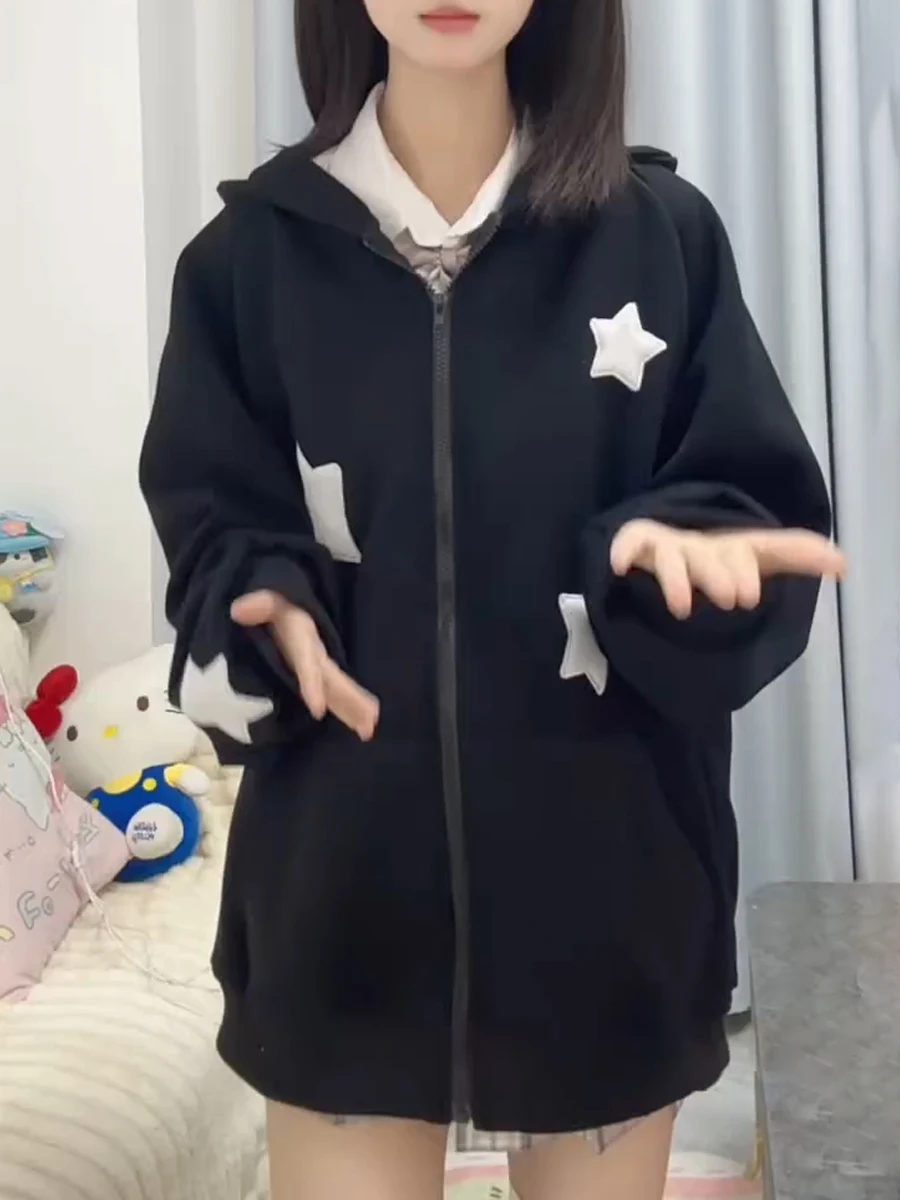 American Sle Sweet Angel Wings Sweatirt Women's Autumn Winter Loose High Street Embroidery Zipper Coat for Small Figures