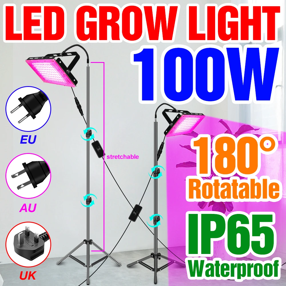 Led Plant Light With Tripod 220V Full Spectrum Phyto Grow Lamp Seeds Of Indoor Flowers IP65 Hydroponics Growing System Lighting 2000w led phyto lamp full spectrum grow plant light 110v indoor led growth lamp 220v 1500w hydroponics plant seeds growing lampe