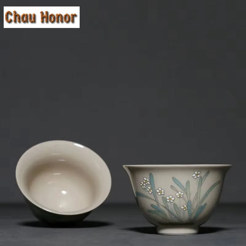 2pcs /set Plant Gray Persimmon Small Tea Cup Kung Fu Tea Set Household Tea Cup Ceramic Single Cup Tea Ceremony Accessories 45ml