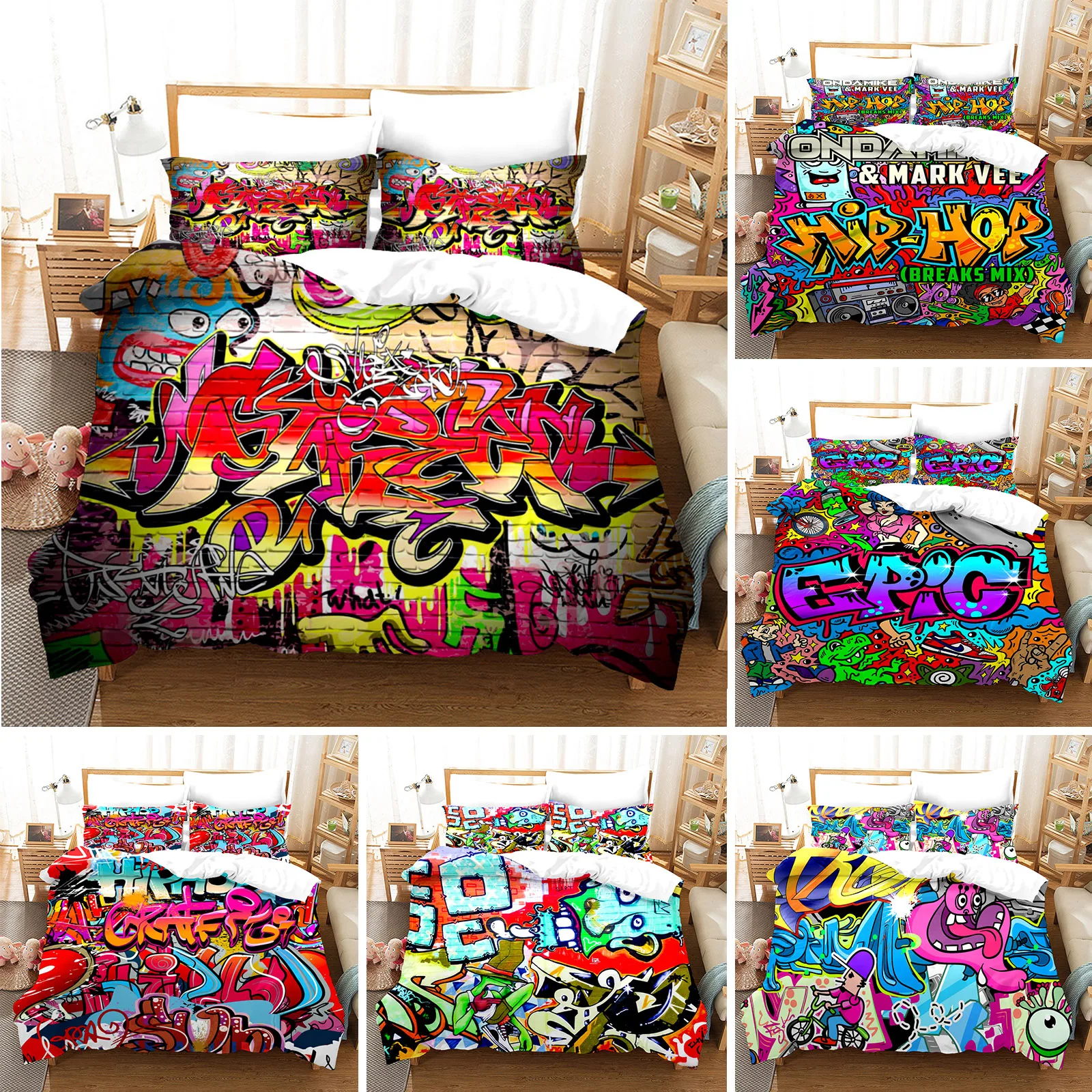 

3D Printed Hip-hop Style Bedding Set Duvet Cover Bedroom Comforter Covers Single Twin King ​Size Quilt Cover Home Textile 2/3PCS