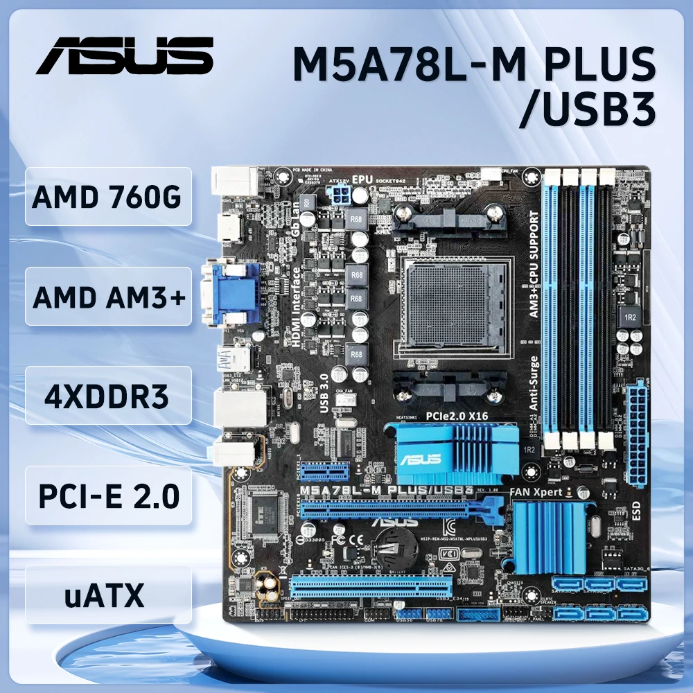 메가 소켓 AM3 + 마더보드 ASUS M5A78L-M PLUS USB3 AMD 760G 780L 4 × DDR3 메가 8GB USB2.0 DVI ATX 지지대 FX-6300 8300 페놈 IIX4 820