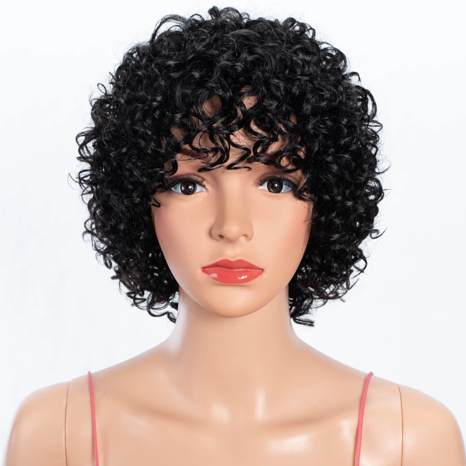 Sleek Human Hair Wigs For Women Short Curly Remy Brazilian Hair Wigs Natural Black Afro kinky Curly Human Hair Wigs Wear And Go