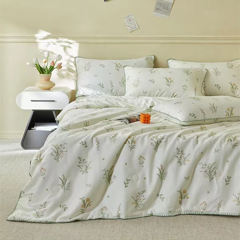 100 % Baumwoll-Gaze-Steppdecke mit Spitze und Blumenmuster, Klasse A, Bettwäsche in Twin- und Queen-Size, Sommerdecke für Kinder, Einzel- und Doppelbettdecke – Detail 10