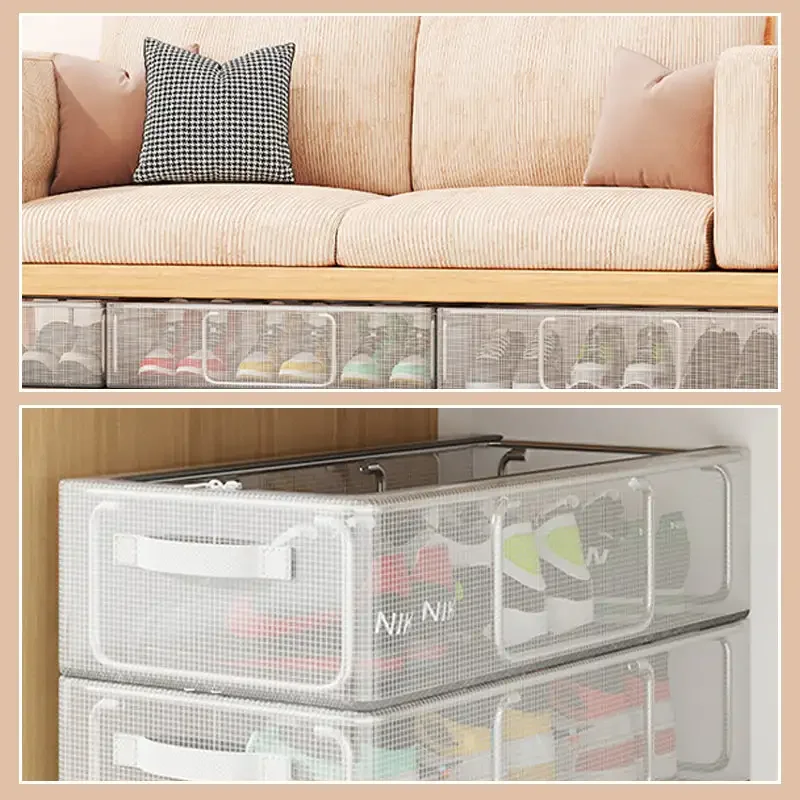 PVC Shoe Storage Box Waterproof Foldable Shoe Rack Dustproof Dormitory Bed Bottom PVC Transparent thickened Sneaker Container