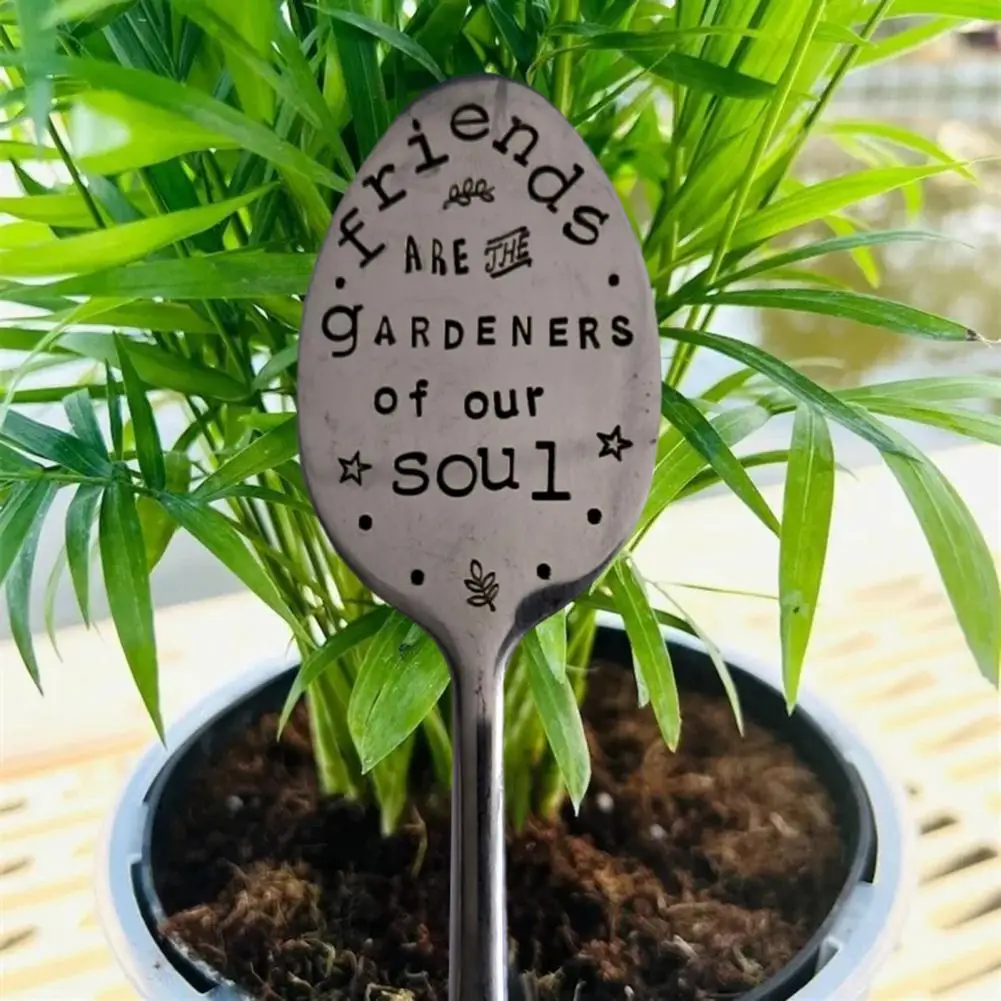 

Plant Decoration Unique Spoon Shape Garden Marker Plant Label for Diy Decorative Sign Friendship Gift Funny Silver Stamped Metal