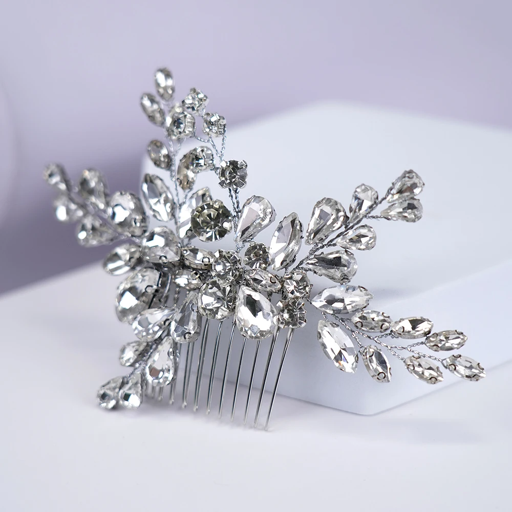 Bride Wedding Crystal Hair Comb Silver Full Rhinestone Bridal Bridesmaids Handmade Hair Clip Accessories Women