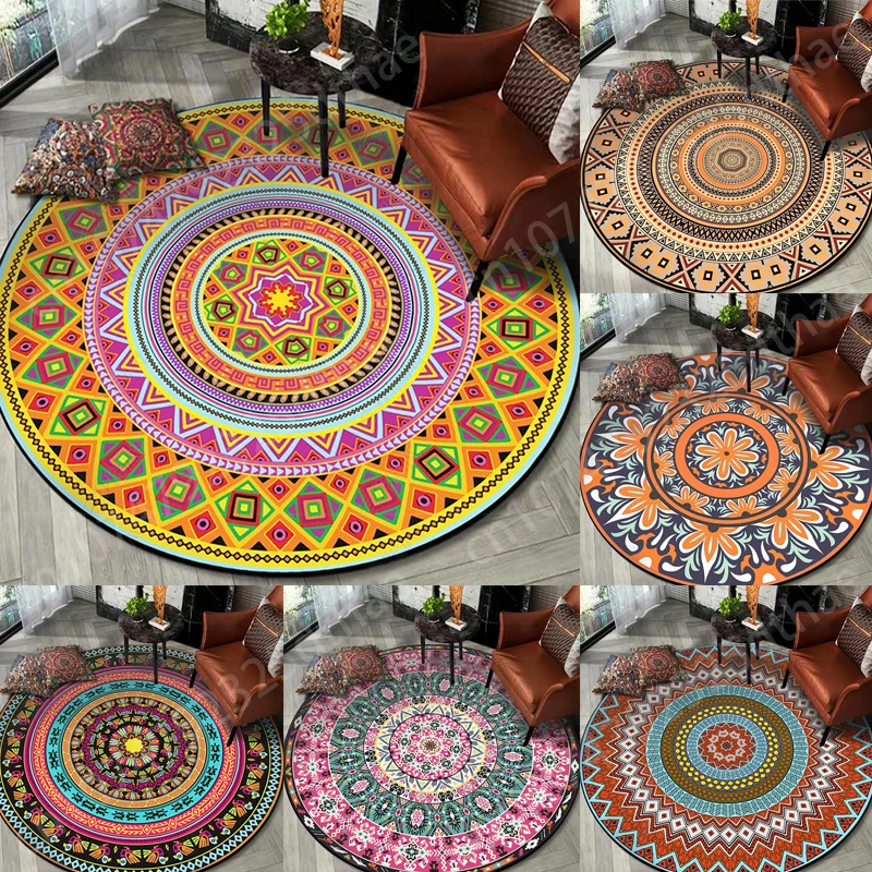 

Persian Style Geometric Round Carpet Living Room Decoration Tea Table Area Rug Kitchen Bedroom Decor Floor Mat Bathroom Doormat