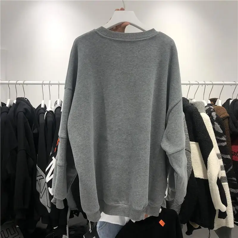 Hoodie Women Autumn Bear Printed Patchwork Designer Clothes Fleece Lined Loose Oversize Clothes Women Crewneck Top Pullover