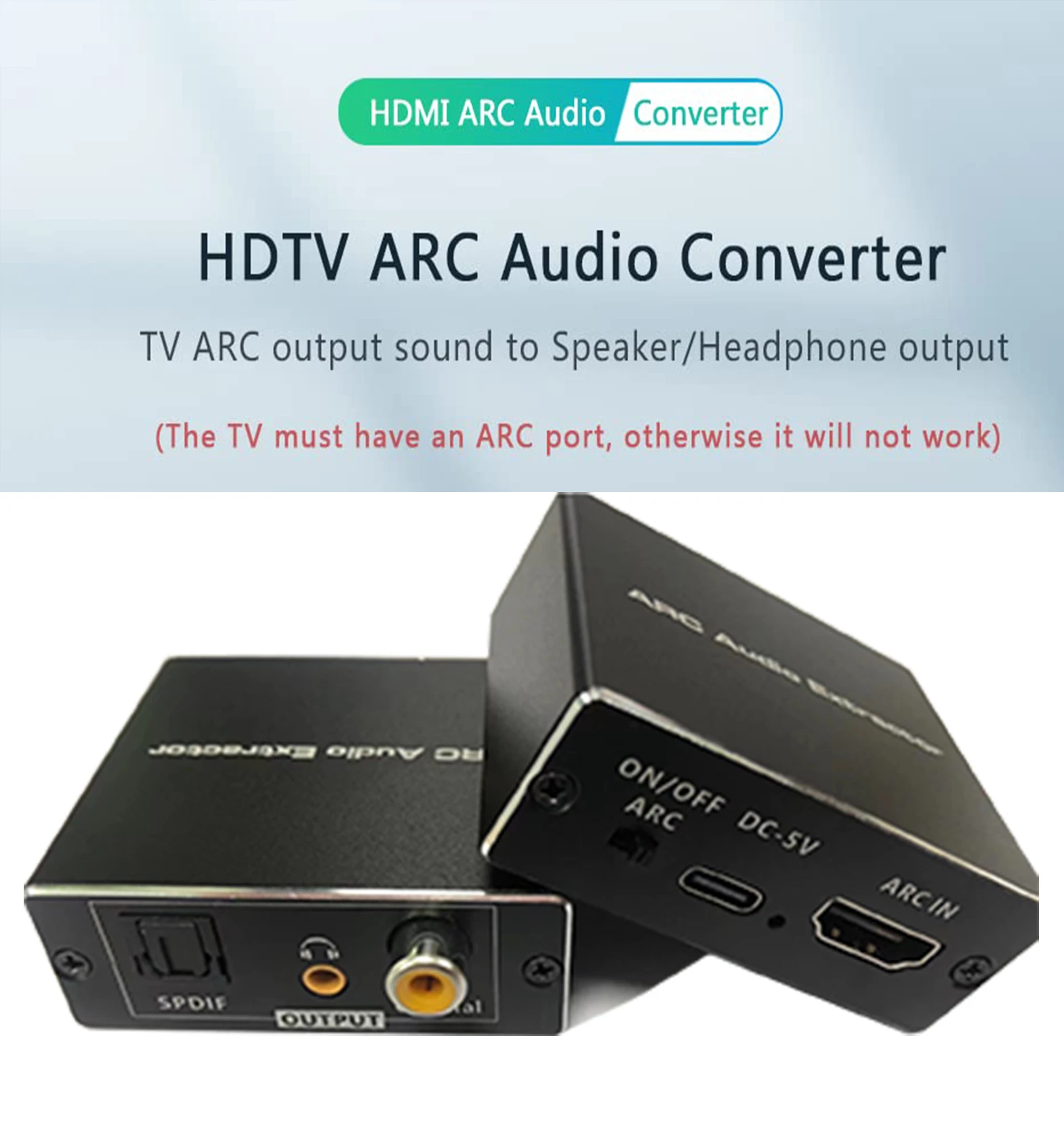 HDMI ARC Audio Extractor 192KHz, HDMI ARC Adapter with 3.5mm Audio and L/R  Stereo Audio for HDTV Soundbar Speaker Amplifier