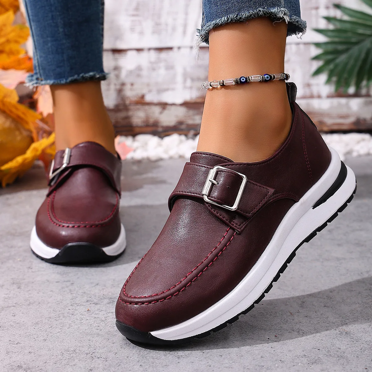 Plus-size 2025 Spring/autumn New Women's Shoes, European and American Thick-soled Loafers, Wedge Heel Casual Single Shoes