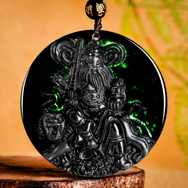 

100% Natural Ink Jade A Goods Jade Pendant God of Wealth Pendant Men's and Women's Jade Necklace Fashion Charm Jewelry Gifts