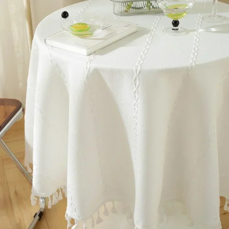 

New Farmhouse Cotton Linen Table Covers Burlap Round Tablecloth Washable Tassels Kitchen Picnic Dinning For Table Cloths