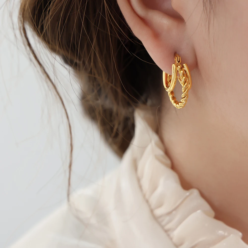 

Stainless Steel Hoop Twist Earrings for Women U Shape Three Layer Unique Design Earrings Charm Ear Jewelry Gift