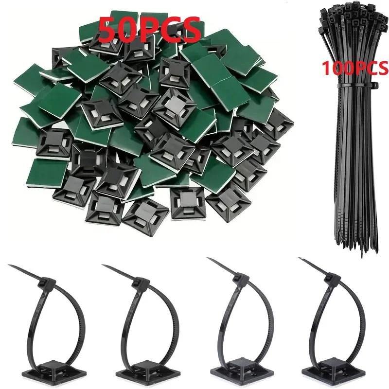 50/100/150pcs Nylon Self-Adhesive Cable Ties Mount Wire Fasten Organizer Fixers thumbnail 6