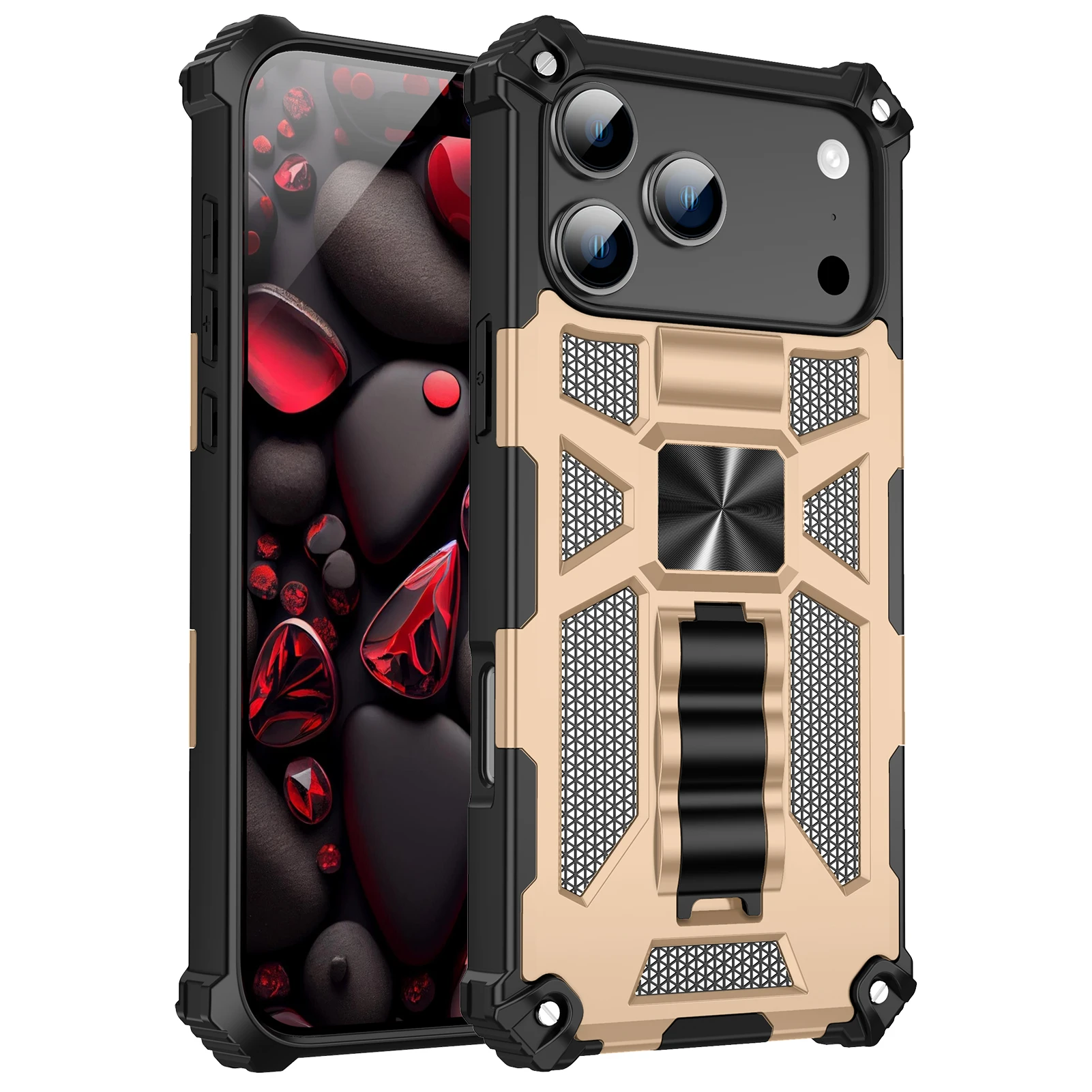 Rugged Shockproof Phone Case with Armor Fold Stand & Car Holder