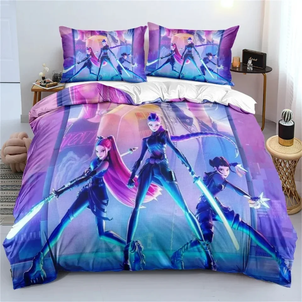 TE45 3pcs K-Pop Demon Hunters Geïnspireerde Dekbedovertrek Set Ademend Zacht Polyester Beddengoed Universele Ritssluiting Voor Alle Seizoenen P