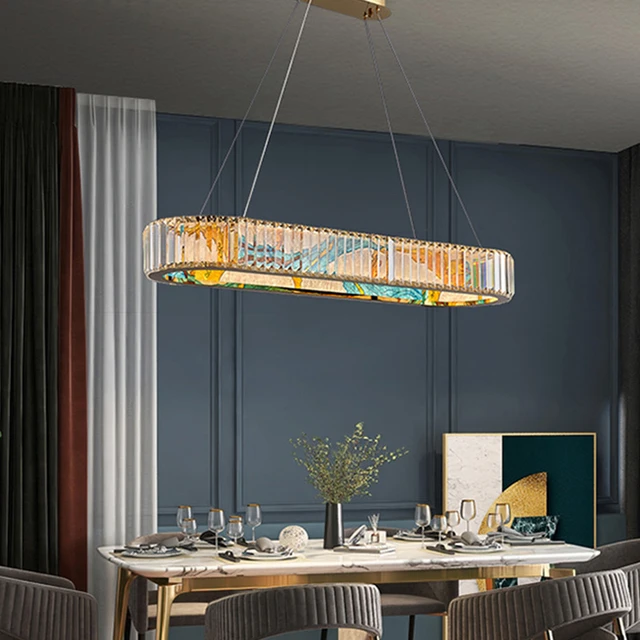 Lustre LED suspendu en forme de vitrail, design Post-moderne, forme ovale, couleur  or 2023, luminaire décoratif d'intérieur, idéal pour une salle à manger -  AliExpress