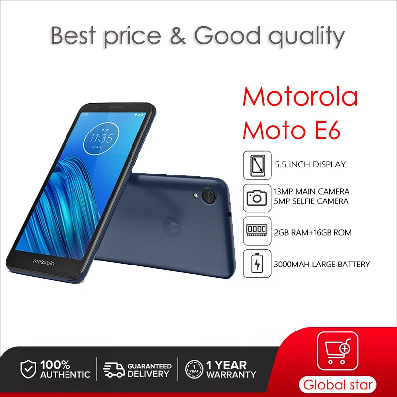 Motorola Moto E6 Восстановленный-оригинальный XT2005 мобильный телефон 5 дюймов 13 МП 16 Гб 2