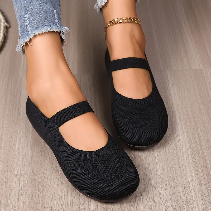 Plus Size 36-43 Knitting Flat Shoes Women Spring Autumn Soft Sole Breathable Single Shoes Woman Slip On Casual Shoes Female