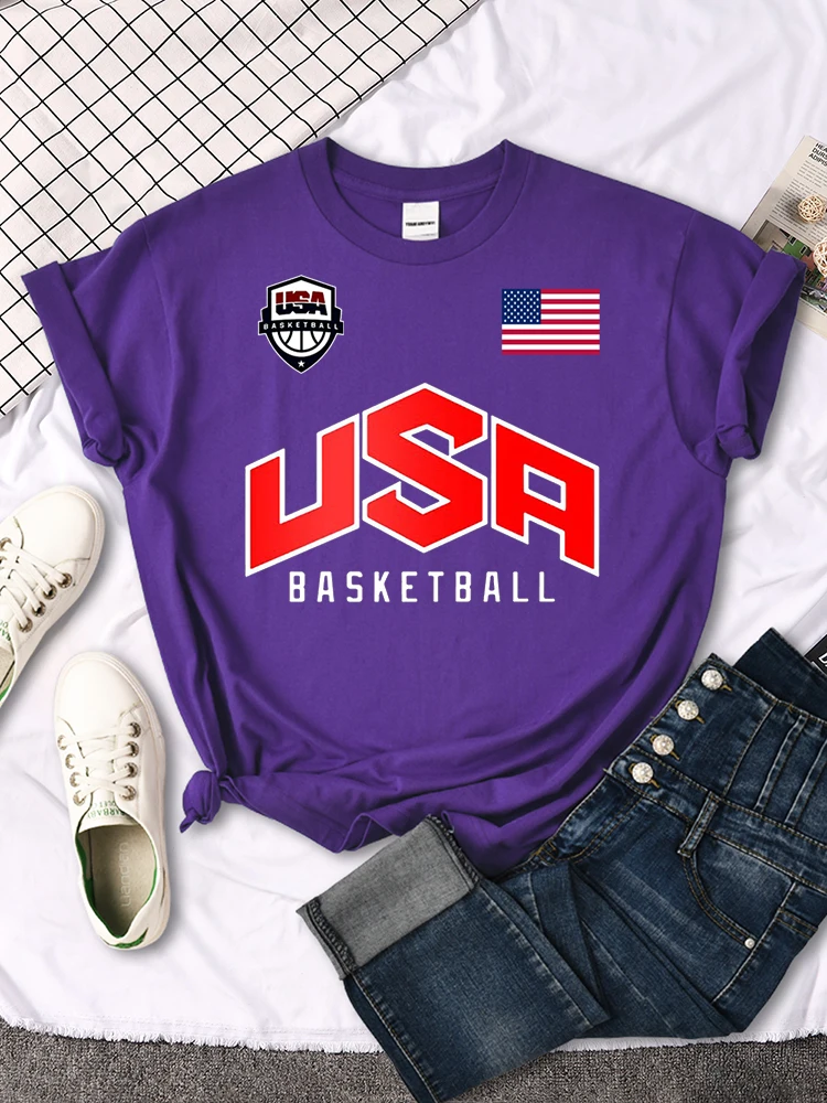 USA Basketball Flag logo Printed T-Shirts Women Summer Loose Fashion Short Sleeve O-Neck Casual Breathable Tops Tshirt Female
