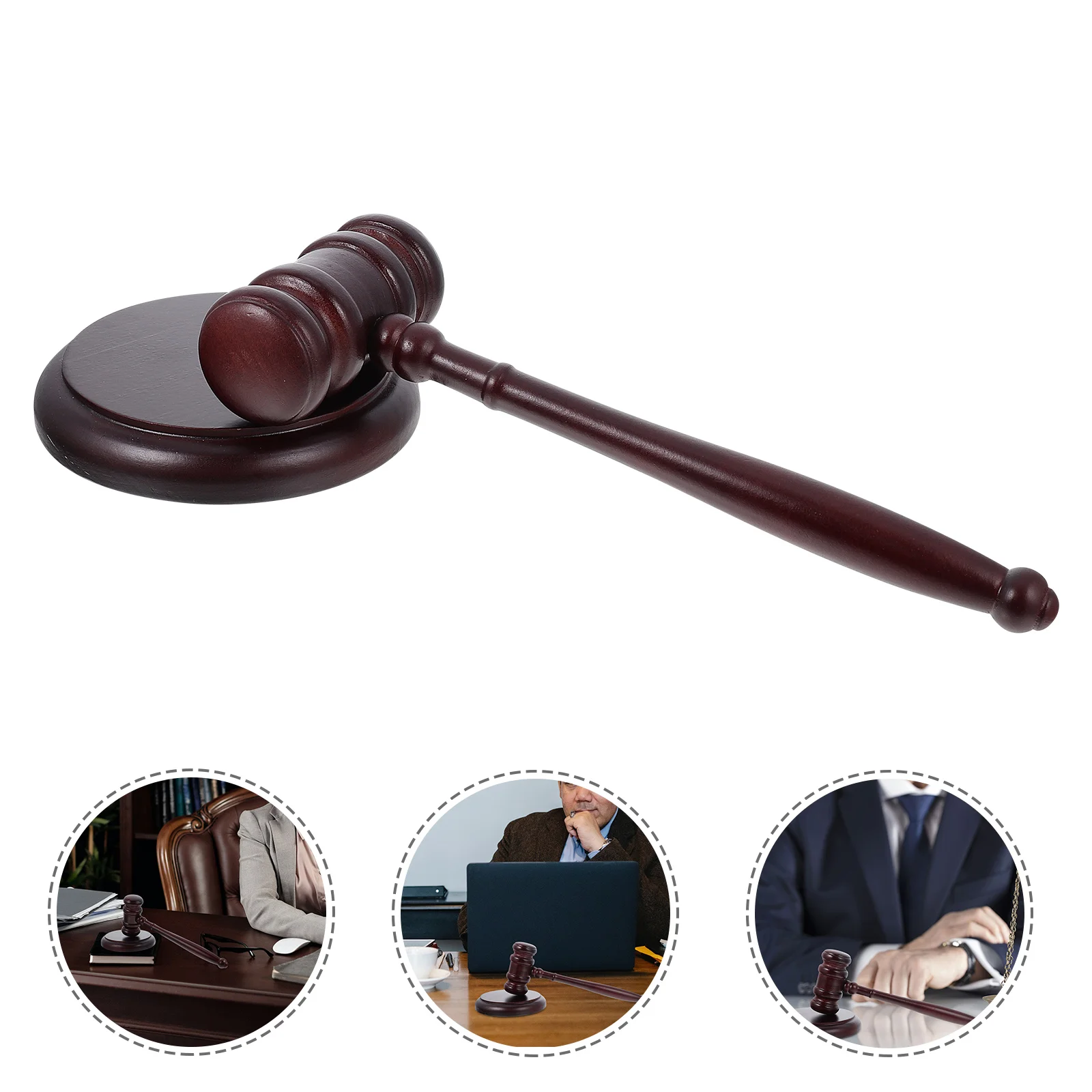 Courtroom Gavel Set Judge Hammer Wooden Handcrafted Auction Sound Round Block Lawyer Craft