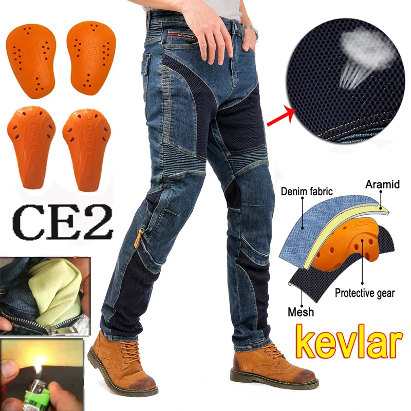 summer Men Motorcycle Jeans Aramid Moto Pants Protective Gear