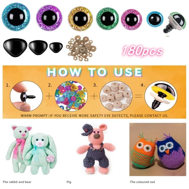 90 Occhi E Nasi Di Sicurezza Per Amigurumi - Nero, 10-22 Mm, Con Rondelle, Per Peluche Fai-da-te - Foto 6