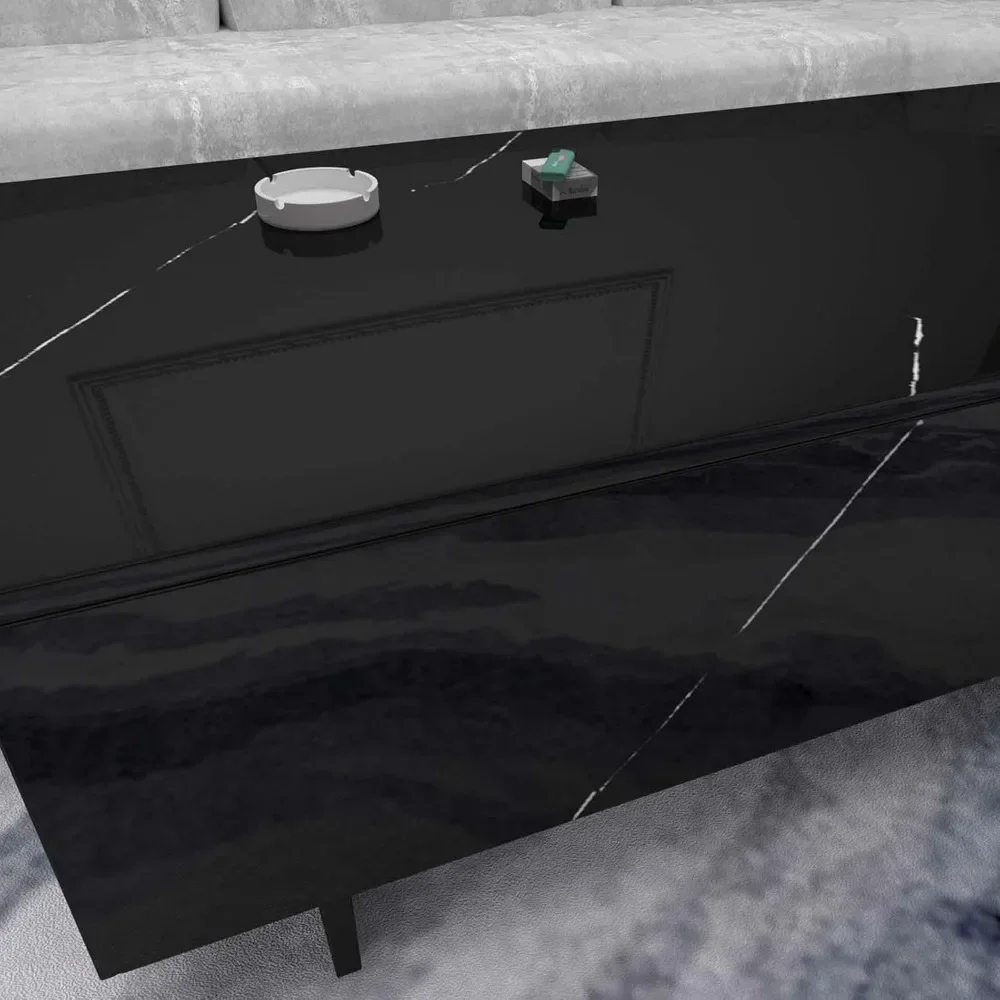 Marble rectangular living room coffee table, black modern side table, modern high gloss elegant waiting area central table 5